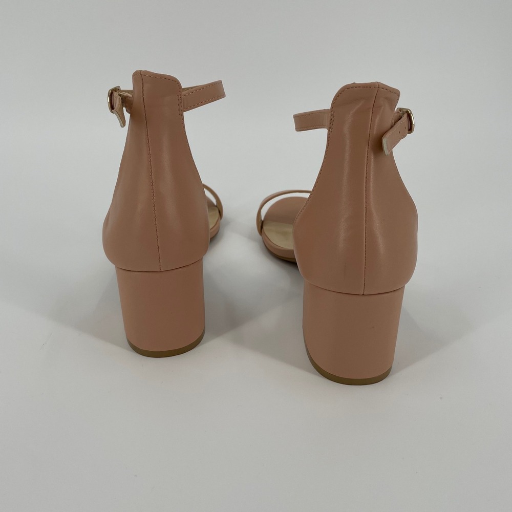 Lulus Harper Nude Vegan Leather Ankle Strap Block Heel Sandals Size 10 - Picture 5 of 8